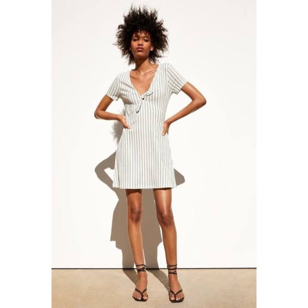 ZARA Front-Tie Striped Mini Dress